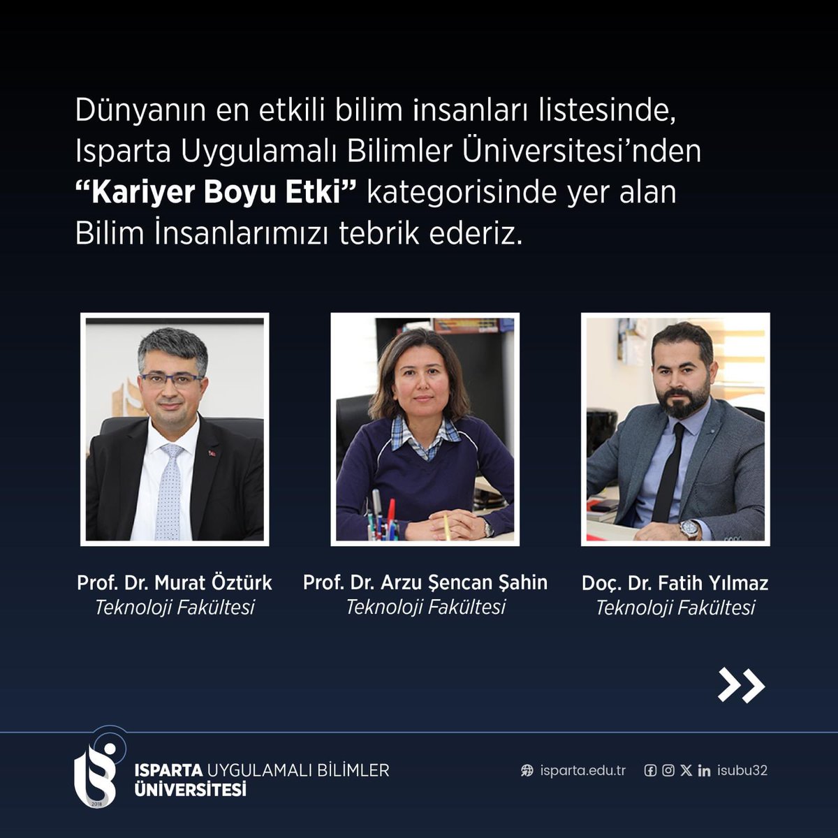 Dünyanın en etkili bilim insanları listesinde Yıllık Etki ve Kariyer Boyu Etki sıralamalarında Üniversitemizi temsil etmekten gurur duyuyoruz.