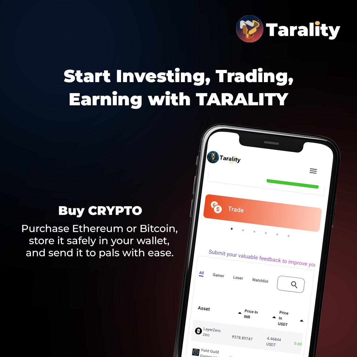TaralityX's tweet photo. Start your journey into the world of #Crypto with Tarality!
Whether you're looking to invest, trade, or earn, we've got you covered with easy steps to begin your financial adventure.
Visit and sign up - https://t.co/Wdj2tQLlWp
#InvestSmart #CryptoTrading #Tarality https://t.co/0coY9KAbKw