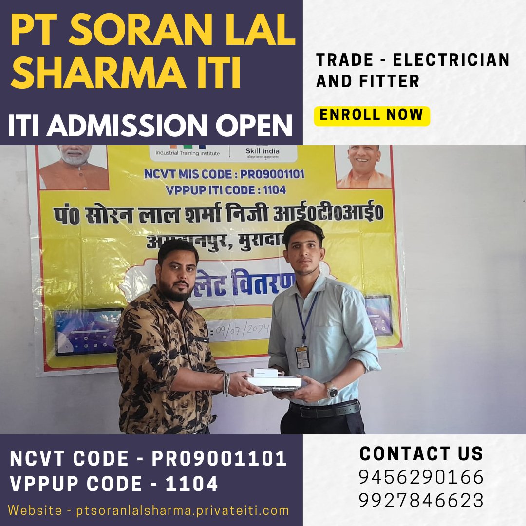 PtslsPvt's tweet image. Electrician career courses PT Soran Lal Sharma ITI
.
PT Soran Lal Sharma ITI — ITI Admission Session 2024-25
.
Contact Us For ITI Admission 2024 — 9927846623, 9456290166
.
Website — ptsoranlalsharma.privateiti.com
. 
#CareerInElectrician #PTSoranLalSharmaITI #FitterTrade #BestITI