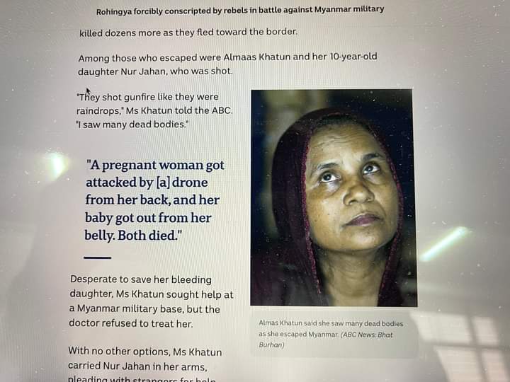 A Rohingya pregnant #woman got #attacked by #drone from her back &amp; baby got out from. Both #died.
  Saw many #dead bodies.
Meet Rohingya victims to know exact the #rebel group AA of #crime.
#TerroristAA 
<a href="/AmbiaPerveen/">Dr.Ambia Perveen</a>
@arsphofficial <a href="/hrw/">Human Rights Watch</a> <a href="/randallbreanna/">Breanna Randall</a> <a href="/ChiefAdviserGoB/">Chief Adviser of the Government of Bangladesh</a>