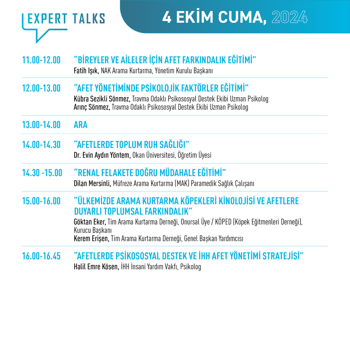 NADMEX 2024 Expert Talks Programı Hazır! ✅

🎯Expert Talks’ta dinleyici olmak için davetiyenizi lnkd.in/dMvdr-hV linkinden almayı unutmayın!

#NADMEX #İstanbulFuarMerkezi #IstanbulExpoCenter #AfetYönetimi #DisasterManagement #ExpertTalks