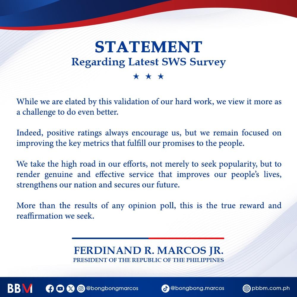 While we are elated by this validation of our hard work, we view it more as a challenge to do even better.

Indeed, positive ratings always encourage us, but we remain focused on improving the key metrics that fulfill our promises to the people.

We take the high road in our