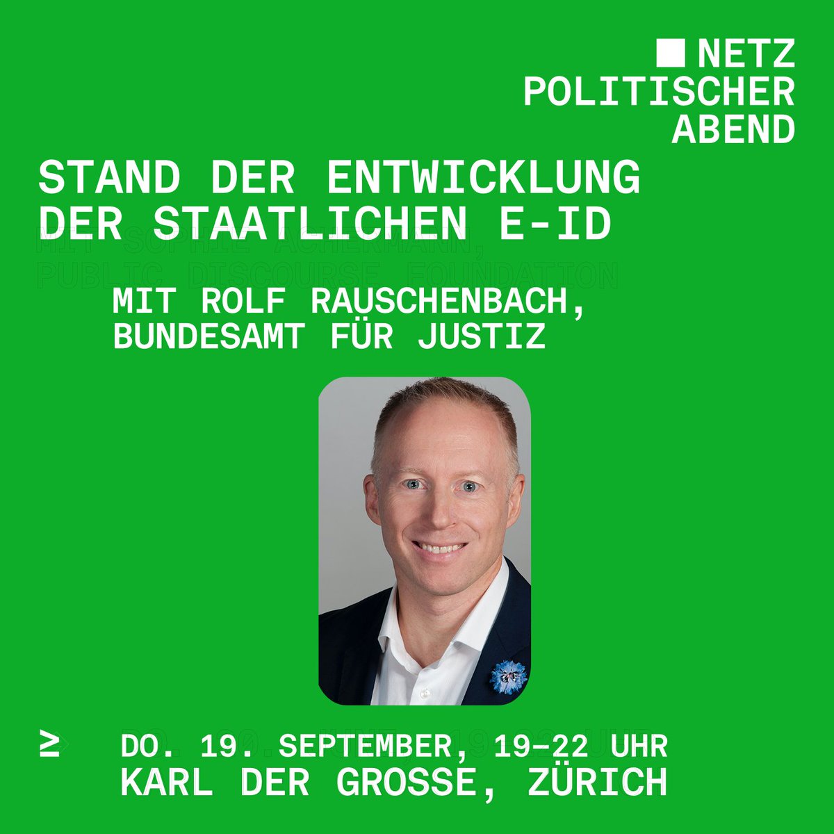 digiges_ch's tweet image. #NetzpolitischerAbend zur E-ID
Soll der #Quellcode der #Software der #Vertrauensinfrastruktur nun doch nicht veröffentlicht werden dürfen?
Das fragen wir @rorauschenbach vom Bundesamt für Justiz am 19. September ab 19 Uhr im Karl dem Grossen.
digitale-gesellschaft.ch/event/netzpoli…