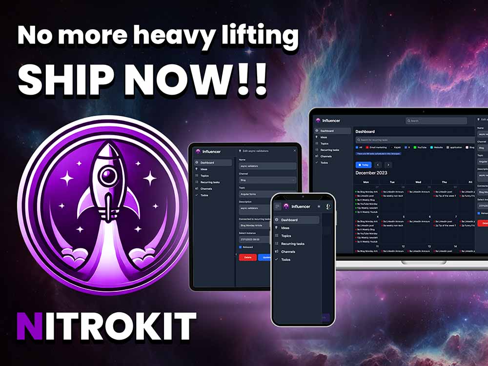 brechtbilliet's tweet photo. 🚀 Thrilled to share what I’ve been working on: Nitrokit – a game-changing toolset for Angular developers! 💻

Makers lose time on repetitive tasks. Nitrokit supercharges your dev process with:
⚡ Generators
⚡ Prebuilt Components
⚡ Supabase integration
Ready to save time? Dive in now and get 30%
https://t.co/Mrbm7YdBbX
