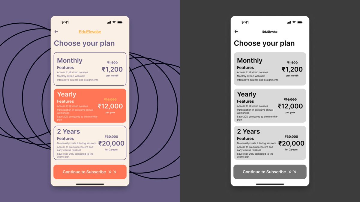 ashish1lexbaa's tweet image. Day 27 of my #50DaysUIChallenge! Today I designed a subscription page for EduElevate&apos;s mobile app. 🚀 Every day is a new step toward mastering UI/UX! #UIUXDesign #DesignInProgress #DailyUI #UXDesign #MobileDesign #EdTech #UXChallenge #UserExperience #SubscriptionDesign #designs