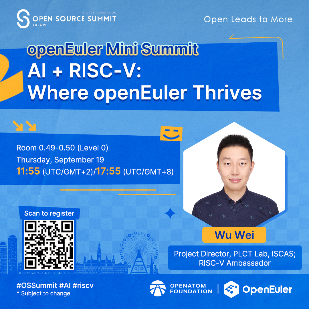 openEuler's tweet image. Get ready to delve into the exciting world of #DiversifiedComputing and #AI ! 💻 Wu Wei from ISCAS &amp;amp; @risc_v, will discuss the latest advancements in the RISC-V ecosystem &amp;amp; how #openEuler is leading the charge. 🚀
events.linuxfoundation.org/open-source-su…
#RISCV #opensource #OSSummit