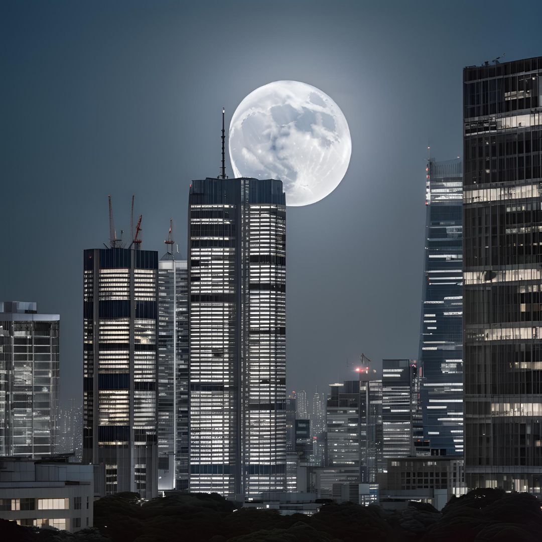 ElOso2022's tweet photo. Super Blue Moon at the One of the center of Tokyo !!!!青い月が 東京都心周辺のビル群をモノトーンの光で覆う神秘的な雰囲気!!! #Supermoon #aiart #満月 #TOKYONightandLight #AI画像生成 #Underthemoonlight #AIアート #tokyoviews #東京都心部 #CanvaAIartist #DigitalArt #AIArtists https://t.co/wWSnRLFIu0