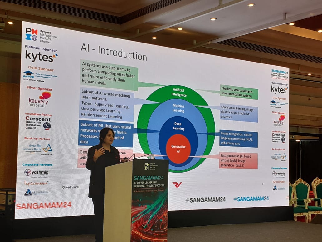 A true “Master Class” by Bharati Lele (PhD) who first set the context of various dimensions and layers of AI and  how AI can bring immense benefits to Project Managers.
#PMICHENNAI #PMICC #TNPMCONF #PMOT #PMISA #PMITNPY #SANGAMAM24 #AIDRIVENLEADERSHIP