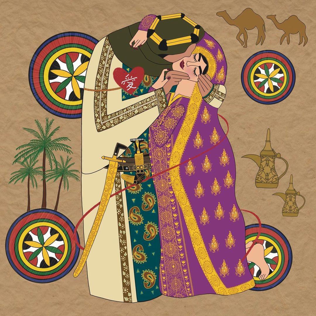 Kim Sin-ae's Najdi style of "𝘛𝘩𝘦 𝘒𝘪𝘴𝘴," inspired by Gustav Klimt’s renowned piece.