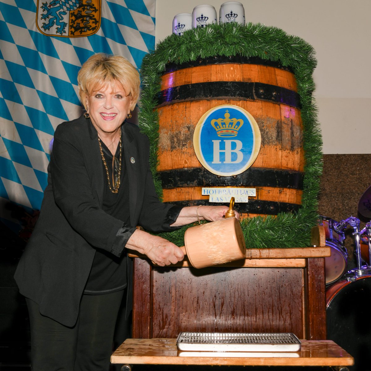 HofbrauhausLV's tweet photo. Mayor Goodman upheld Munich’s tradition by tapping the first keg, and Oktoberfest at our Haus has officially kicked off! 🎉🍻 Join us for Bavarian food, live music, and plenty of beer. Prost! #OktoberfestLV #KegTapping #LasVegas https://t.co/W2O8xgk3F1