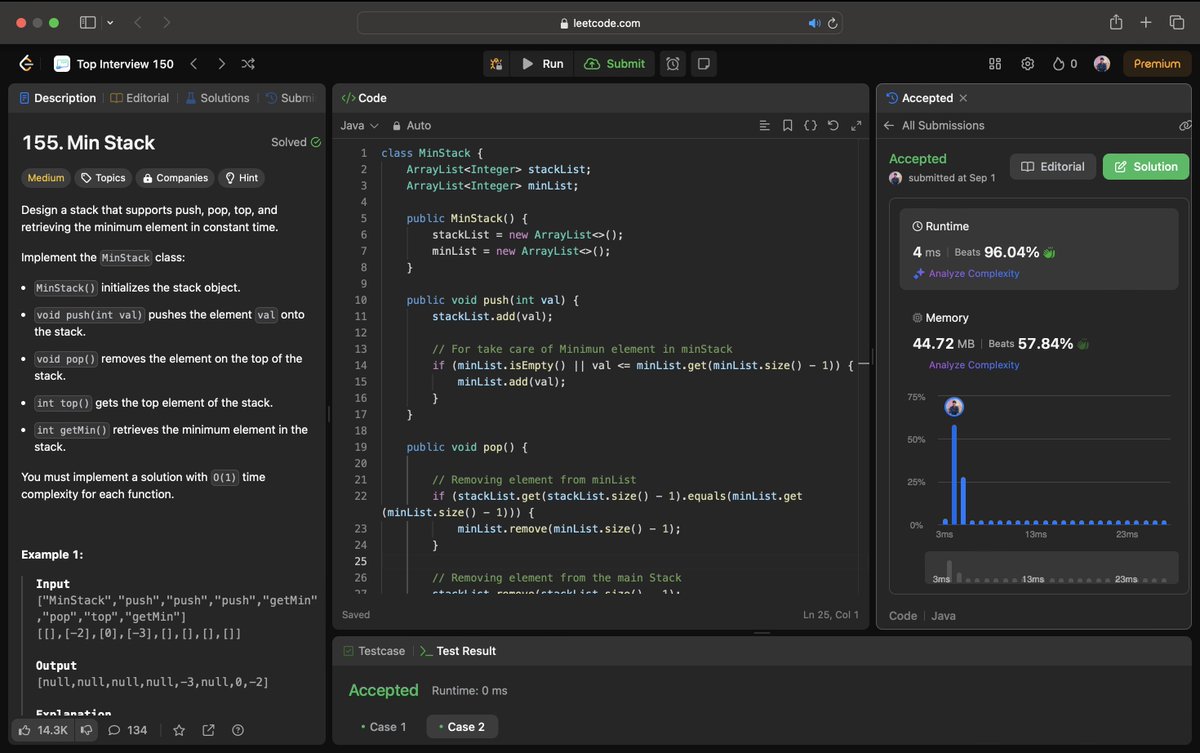 SureshJat012's tweet photo. Just solved LeetCode Problem 155: Min Stack! ๐ง
Learned how to track the minimum element in constant time while keeping stack operations efficient. ๐ก
On to the next challenge! ๐
#LeetCode #Coding #DataStructures #MinStack #ProblemSolving #100DaysOfCode https://t.co/nzLUTL8Mwu