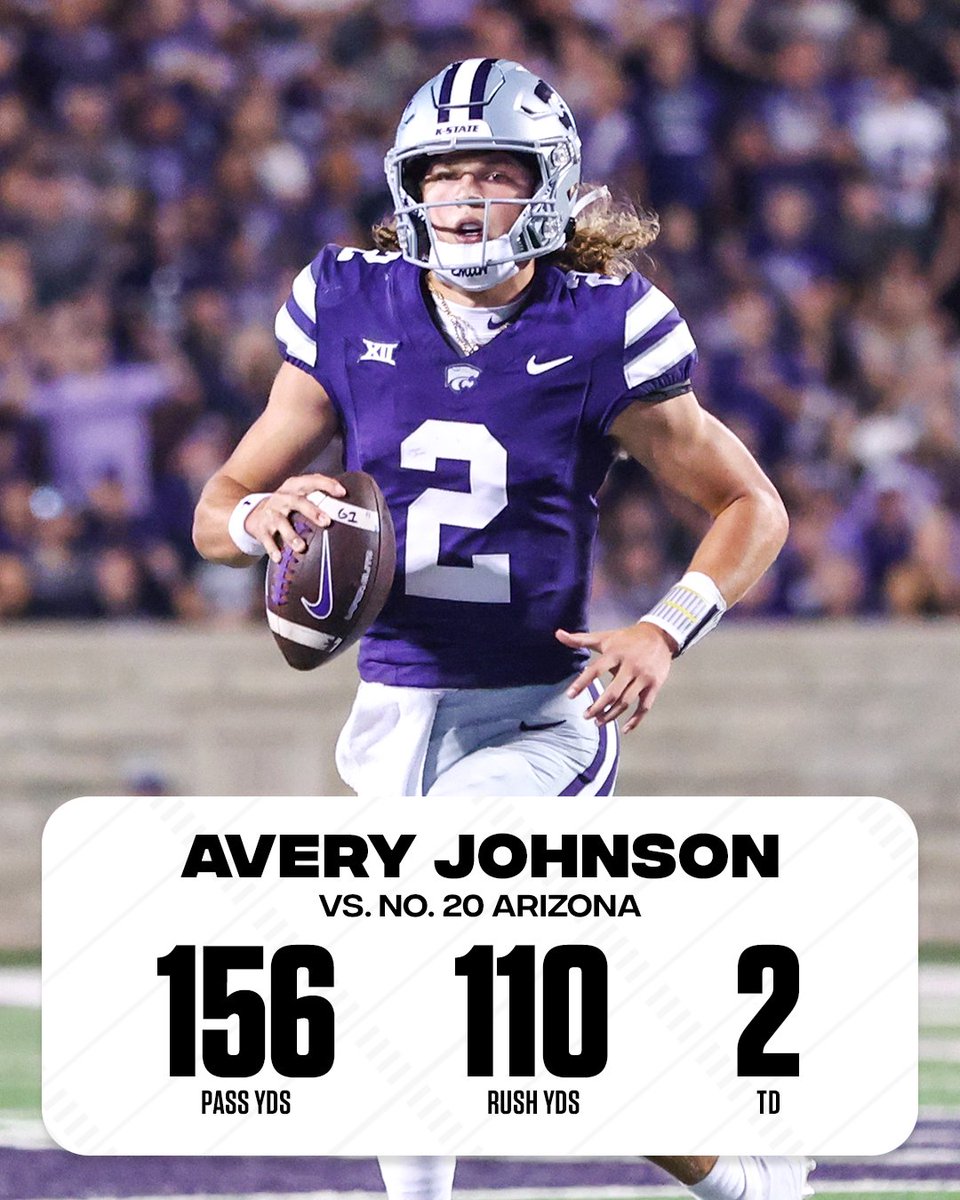 ESPNCFB's tweet photo. Avery Johnson did it all in No. 14 Kansas State's 31-7 win against No. 20 Arizona 🔥

@KStateFB https://t.co/vMXrIR75iC