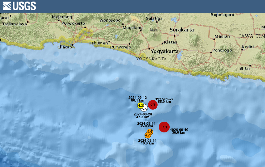 Gempa Jogja yang dirasakan beberapa hari terakhir berada di episentrum gempa besar yang pernah pernah terjadi 87 tahun lalu pada 27 September 1937 bermagnitudo 6.9 dan 98 tahun lalu pada 10 September 1926 bermagnitudo 7,1
