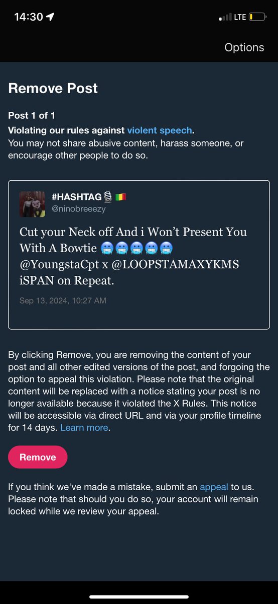 ninobreeezy's tweet photo. 12 Hour ban for Quoting South African Rappers @YoungstaCpt and @LOOPSTAMAXYKMS song ISPAN but you can have porn, murder, racism and xenophobia or your platform. https://t.co/JugPY4EHxR