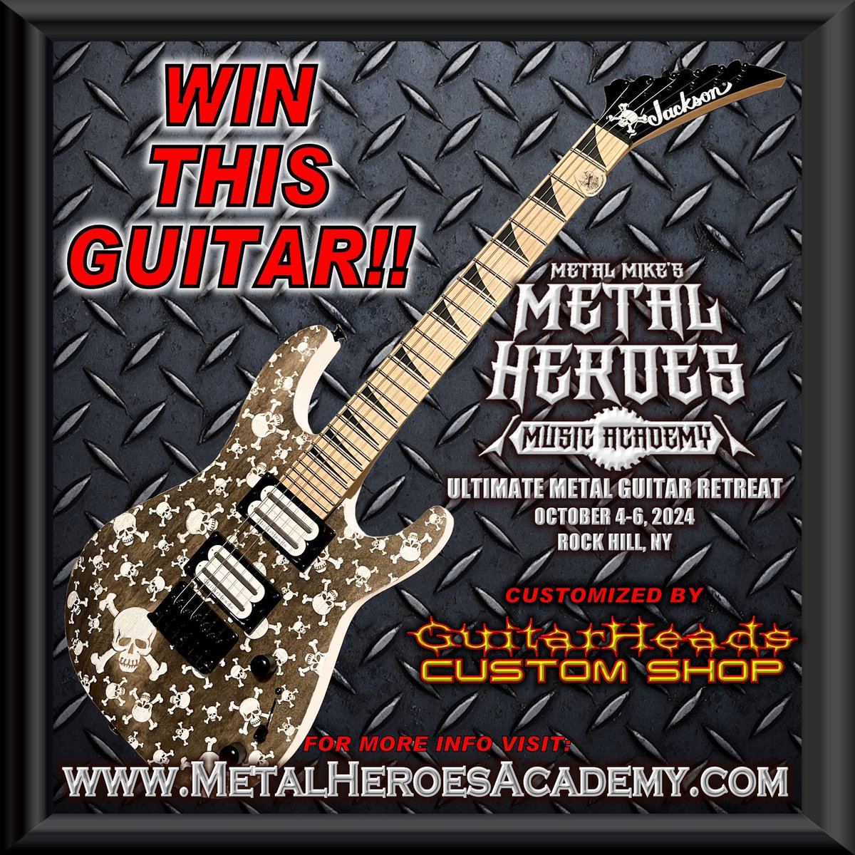 GUITAR GIVEAWAY!!!
The <a href="/GuitarHeadsNet/">GuitarHeads</a> Custom Shop will be giving away a custom guitar at this year’s <a href="/MetalMikeC/">Metal Mike Chlasciak</a> Ultimate Metal Guitar Retreat!
3 days,2 nights of Lessons, Guests, Jams, &amp; Specialized Workshops! Open to players of all skill levels! October 4-6 in Rock Hill, NY.