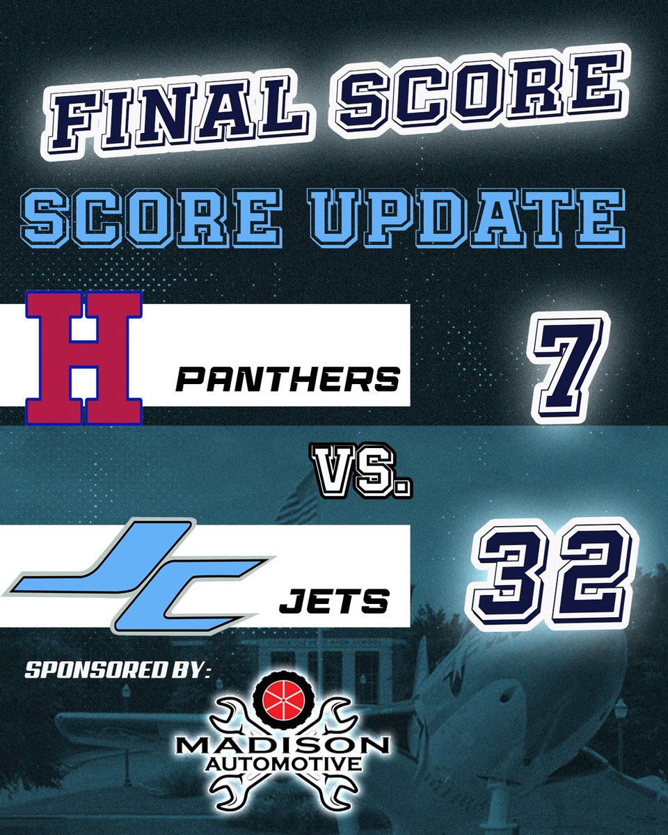 The Jets are  3-0 and 2-0 in the Region.

Big Win in the Rain at Madison City Stadium

Jets beat Huntsville 32-7

Score Update Sponsored by Madison Automotive
#GoJets