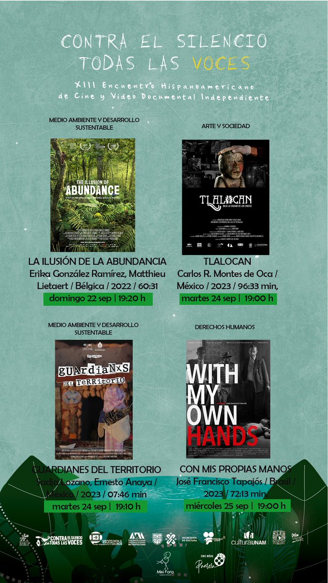 Cine_Pantera's tweet photo. 🥳Compartimos parte de la programación de la selección oficial🎞️ del XIII ENCUENTRO DE CINE Y VIDEO INDEPENDIENTE CONTRA EL SILENCIO  #TodasLasVoces🗣️, en 📌MixiForo https://t.co/mhP6SUg3Xa

ENTRADA LIBRE🎫 https://t.co/whTYIRxql2