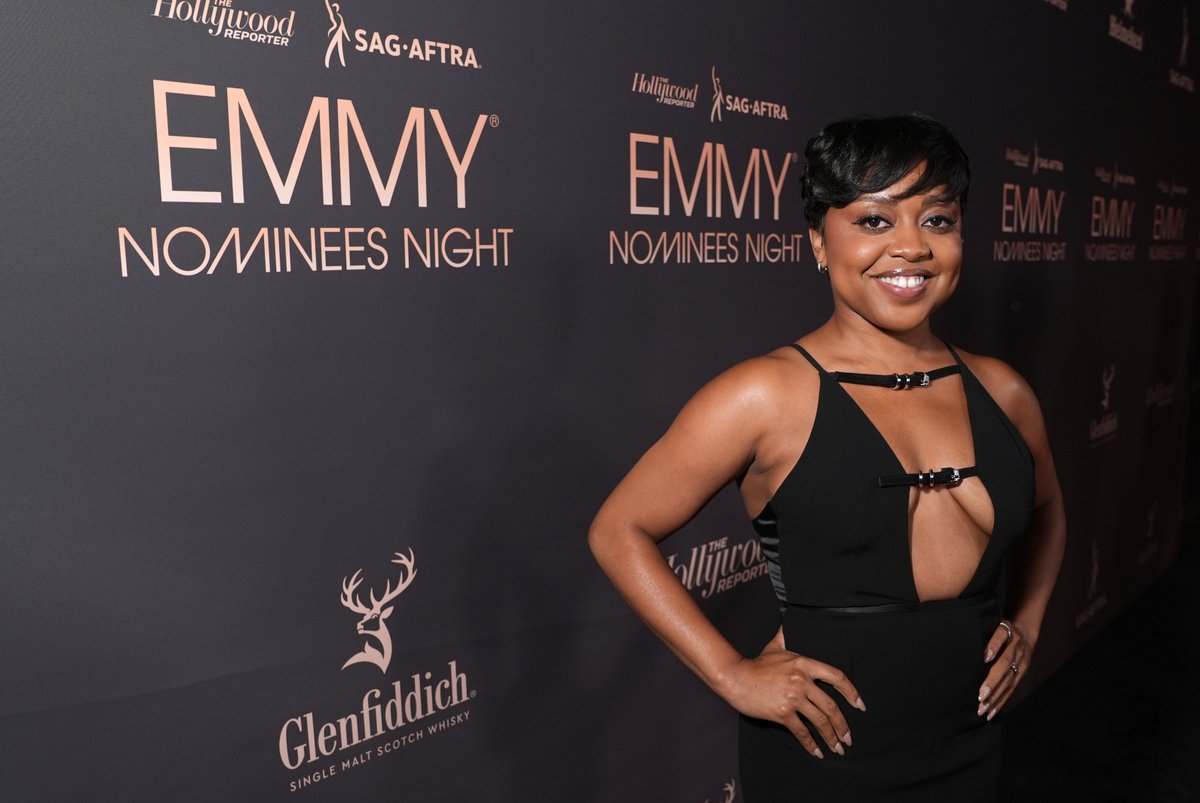 THR's tweet image. Quinta Brunson stuns at THR's #Emmys #NomineesNight co-hosted by @SAGAFTRA
