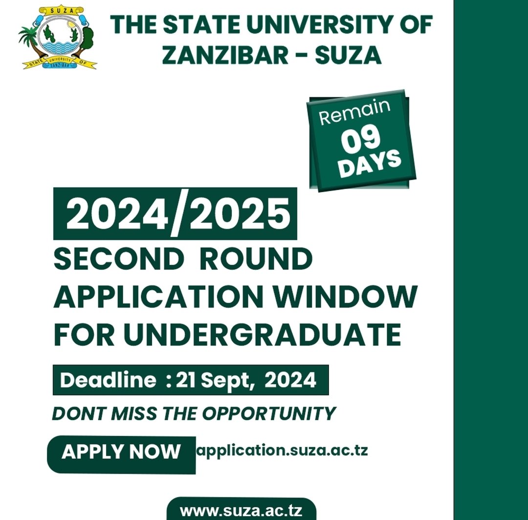 DON'T MISS YOUR OPPORTUNITY: Apply now through suza.ac.tz, only 9 days have remained to close second round application.