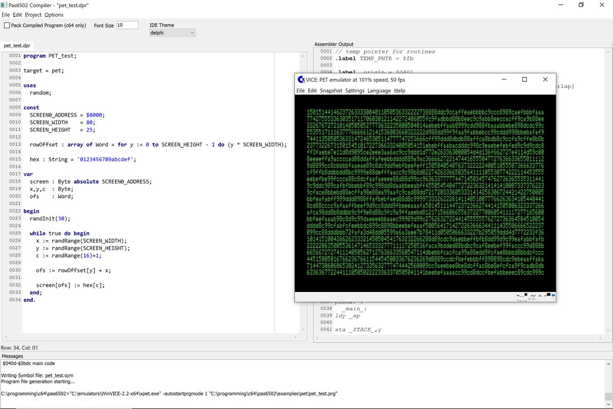 SyntaxErrorSoft's tweet image. #pas6502 testing Commodore PET support right now!!  #Pascal #CrossCompiler #8BitCoders #WIP