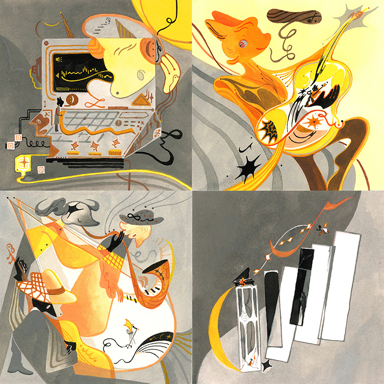 electronic music ♪:*
                                     rock
jazz ☏
         classical piano
        ♫*･