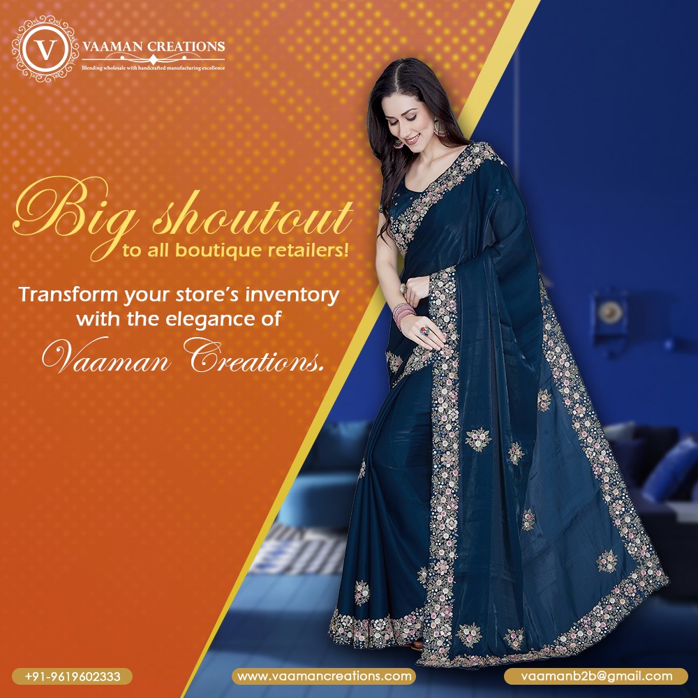VaamanCreations's tweet photo. Looking to add timeless elegance to your collection? 
Upgrade your inventory today and offer designs that stand out. DM us now for special bulk order deal
#fancysareesonline #sareefashion #bridalsareecollection #boutiqueshopping #bulksarees #bulkorders #vaamancreations https://t.co/Xq582M2iwJ