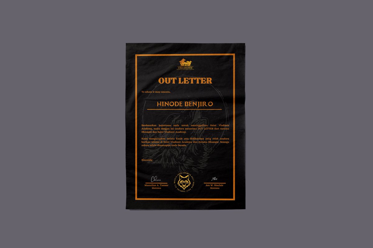 ㅤ

[ OUT LETTER ]

<a href="/hokahokabenji/">Ben</a>  - D-118318

Thank you for your dedication. May luck always be with you. See you next time!

<a href="/VladimirAcademy/">Vladimir Academy</a> <a href="/VNA_Nation/">VNA NATION</a> <a href="/VladimirDatum/">𝐃𝐚𝐭𝐮𝐦</a> <a href="/Sir_ASinclair/">Ace.</a> @Ms__CTanner <a href="/afglio/">Abraham.</a> <a href="/admonice/">Retta</a> <a href="/arakavers/">Araka</a> 
ㅤ