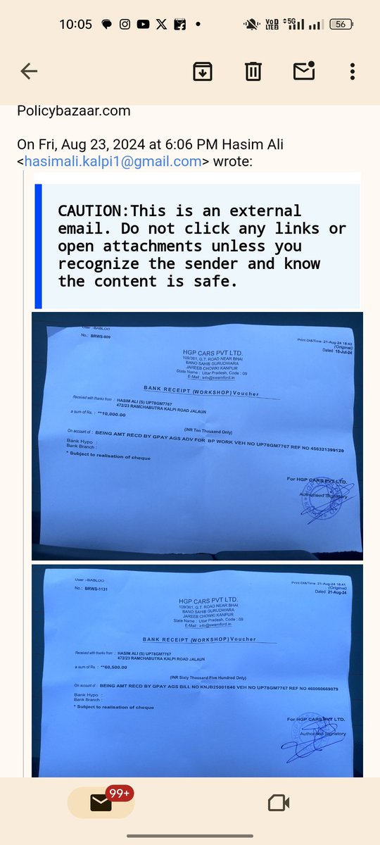 Hasimalikalpi1's tweet photo. Dear sir maine Newindia se car insurance clame kraya tha 3 month hone wale hai abhi tak clame clear nhi hua jab ki maine main 23august ko car ejensy ko 71000 ka payment kiya hai aur newindia aur policy bazar sirf date dete hai @policybazaar @PBHelpDesk https://t.co/CtElB0ka73
