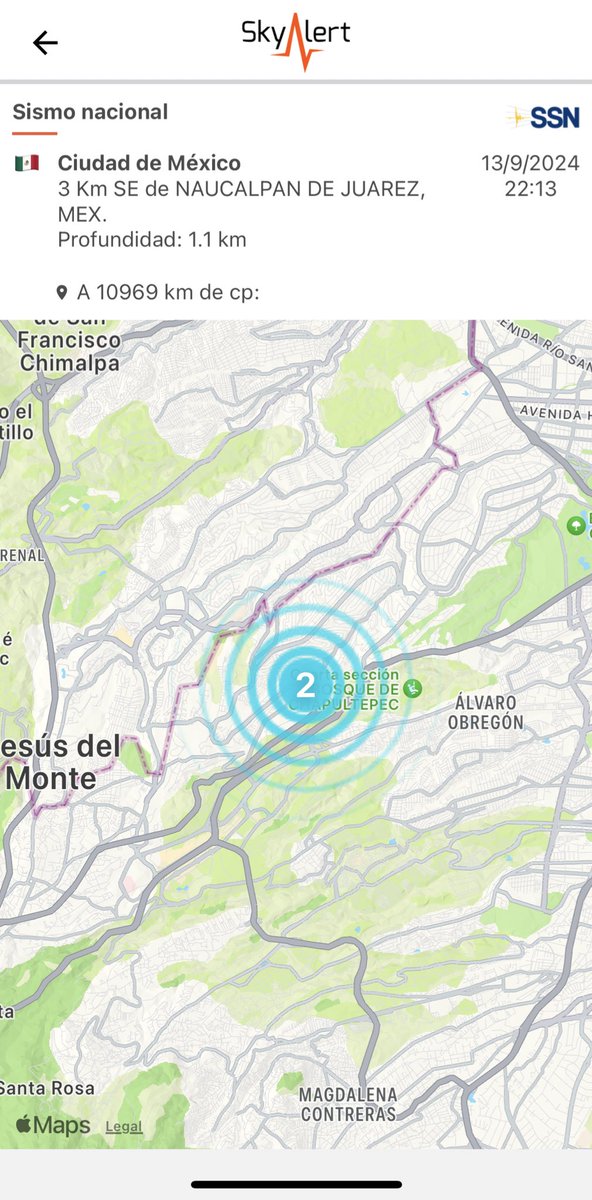 SkyAlertMx's tweet photo. A las 22:13 h se registró sismo de magnitud 2.0 al poniente de CDMX cercano a la zona de la 4a sección del Bosque de Chapultepec, CDMX.

Se reportó percepción en la zona próxima al epicentro.

#SismoCDMX https://t.co/t2wXQxotaR