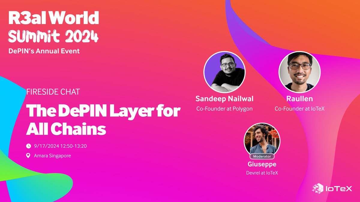 iotex_io's tweet photo. Polygon and IoTeX. 

@sandeepnailwal &amp; @Raullen. 

The co-founders of 2 of crypto's largest DePIN ecosystems.

Together on stage for a special Fireside Chat. 

What will they reveal for the future of #DePIN? 🔮

Be a part of history at R3al World #TOKEN2049. https://t.co/tp0jATW5KU