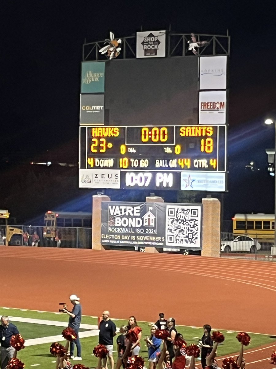 What a great night! Started the night honoring our first responders and finished it with the Win and the Wilk! Love those Friday night lights. #heathcheer #rhhs #southsidetough #heathhawks