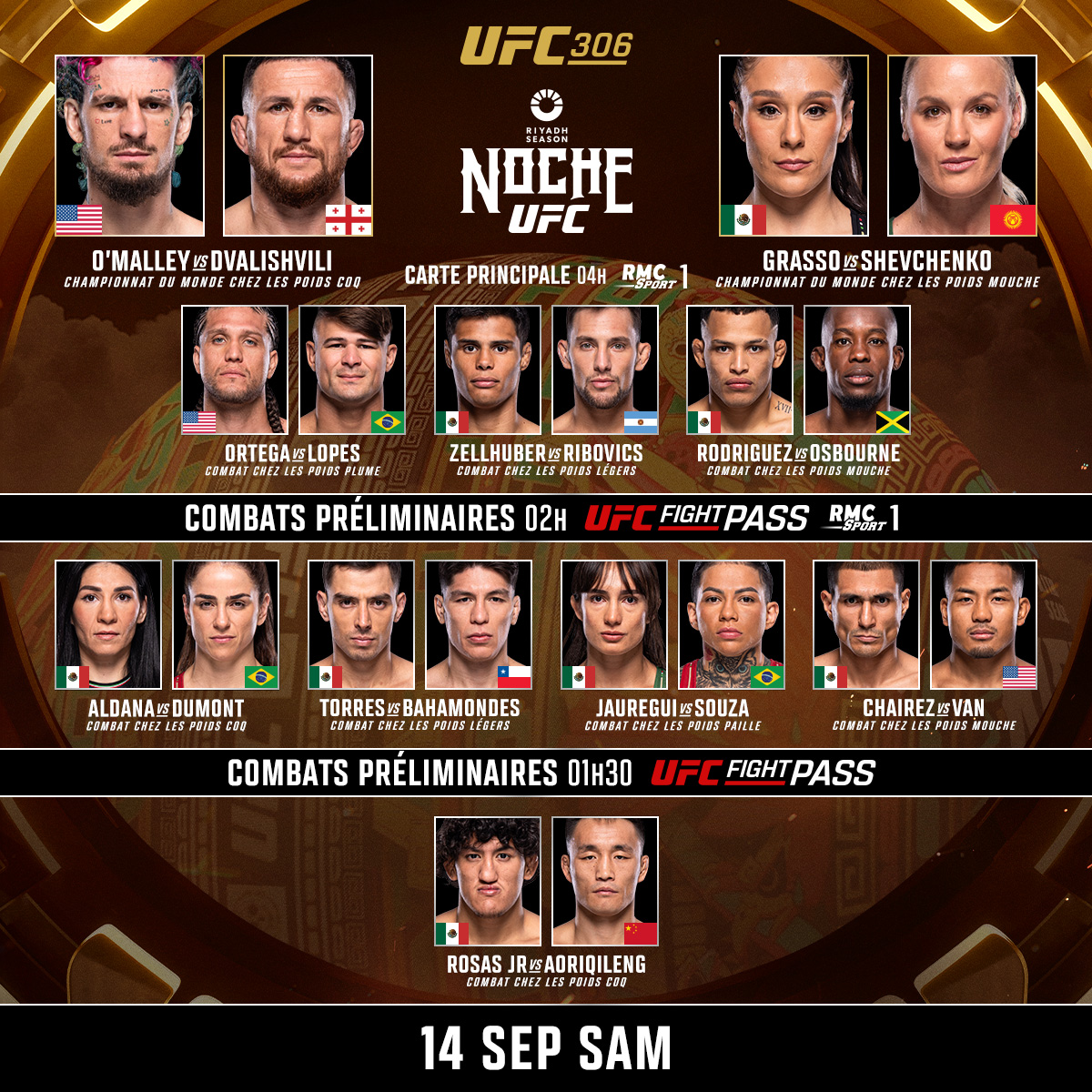UFCFRA's tweet photo. La carte de l'#UFC306 🤩 

La #NocheUFC va juste nous faire rêver cette nuit ! https://t.co/uIonvleHCe