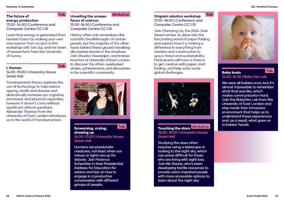 This weekend, meet us at #Stratford for #BSF24! 

Day 4 of the Festival: 8 venues and 22 events - we've got something for everyone! All visitors welcome and there is no need for any knowledge of #science to join the celebration.

See you there!