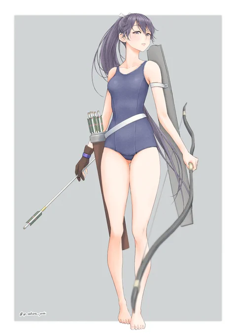スク水姿の鳳翔さん来年は公式から鳳翔さんの水着グラが出てほしいとの願掛けも兼ねて描いてみました。#艦これ 