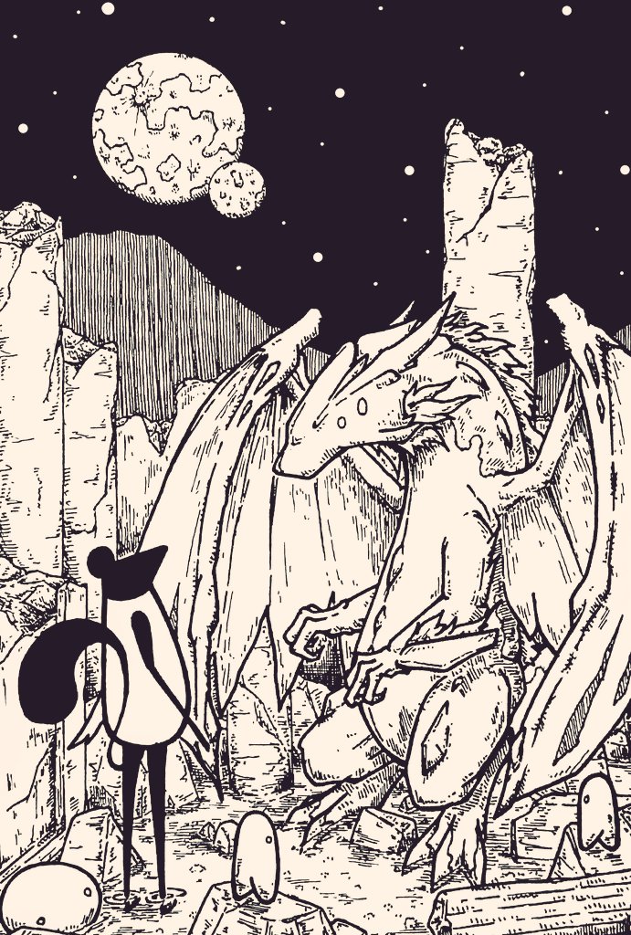 遺跡に暮らすドラゴン #イラスト #アナログ絵