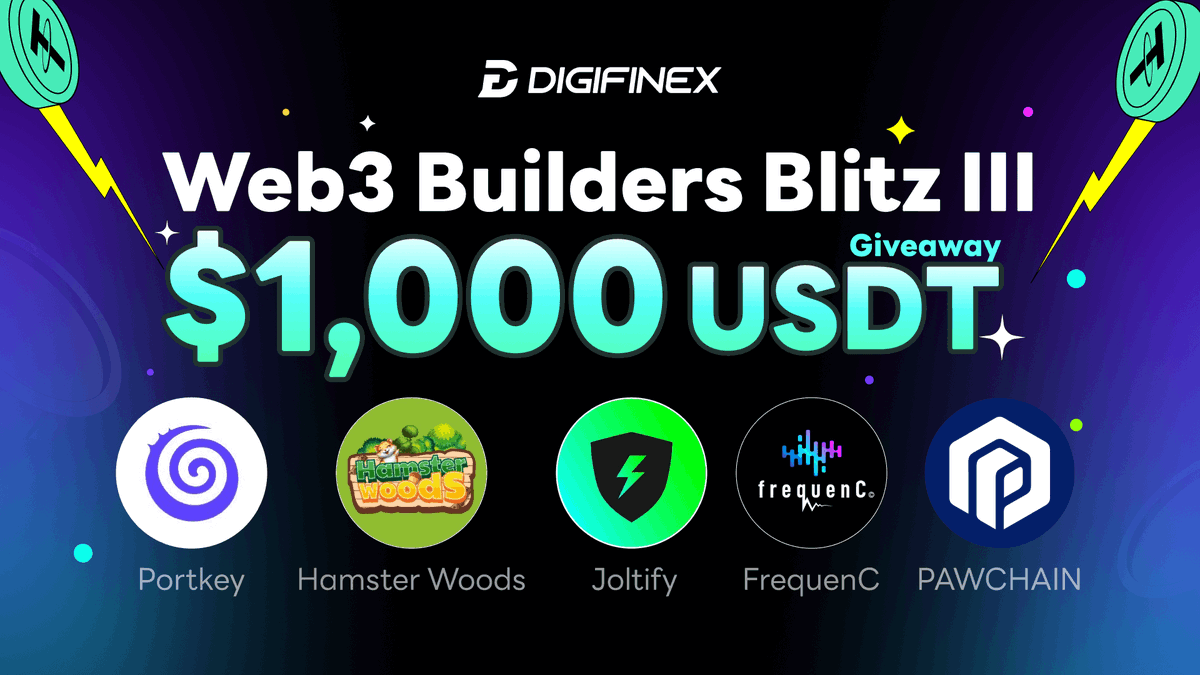 DigiFinex's tweet photo. 🚀 The #DigiFinex Web3 Builders Blitz III is here! 
🗓️ From Sept 13th - Sept 27th, 2024.

💸 RT & join our #Giveaway to grab a share of 1,000 $USDT on @taskonxyz:  https://t.co/CnpWEsSX3b

Huge thanks to our airdrop partners @joltify_finance @frequenCxyz @beangotown @Portkey_DID @framecommunity