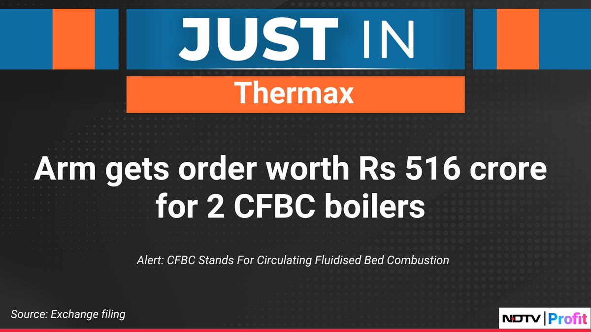 NDTVProfitIndia's tweet photo. #Thermax's arm gets order worth Rs 516 crore for 2 #CFBC boilers.
For the latest news and updates, visit: https://t.co/by4FF5oyu4 https://t.co/RKnprk8v82
