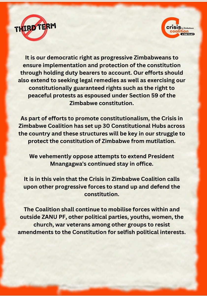 Crisis in Zimbabwe Coalition (@crisiscoalition) on Twitter photo We have a duty to protect the constitution.
<a href="/zeemTVONLINE/">Zeem TV Zimbabwe Online TV</a> <a href="/NehandaRadio/">Nehanda Radio</a> <a href="/SAHRDNetwork/">SouthernDefenders</a> <a href="/SADC_News/">SADC Secretariat</a> <a href="/ZLHRLawyers/">ZLHR</a> <a href="/rose_hanzi/">Roselyn Hanzi</a> <a href="/gladyshlatywayo/">Gladys Kudzaishe Hlatywayo🇿🇼</a> <a href="/myzimbabwenews/">My Zimbabwe News</a> <a href="/NewsDayZimbabwe/">NewsDay Zimbabwe</a> <a href="/Zimtweets/">All Things Zim 🇿🇼</a> <a href="/MutasaPeter/">Peter Gift Mutasa</a> <a href="/marve_kumalo/">Marvellous Kumalo</a> We have a duty to protect the constitution.
<a href="/zeemTVONLINE/">Zeem TV Zimbabwe Online TV</a> <a href="/NehandaRadio/">Nehanda Radio</a> <a href="/SAHRDNetwork/">SouthernDefenders</a> <a href="/SADC_News/">SADC Secretariat</a> <a href="/ZLHRLawyers/">ZLHR</a> <a href="/rose_hanzi/">Roselyn Hanzi</a> <a href="/gladyshlatywayo/">Gladys Kudzaishe Hlatywayo🇿🇼</a> <a href="/myzimbabwenews/">My Zimbabwe News</a> <a href="/NewsDayZimbabwe/">NewsDay Zimbabwe</a> <a href="/Zimtweets/">All Things Zim 🇿🇼</a> <a href="/MutasaPeter/">Peter Gift Mutasa</a> <a href="/marve_kumalo/">Marvellous Kumalo</a>