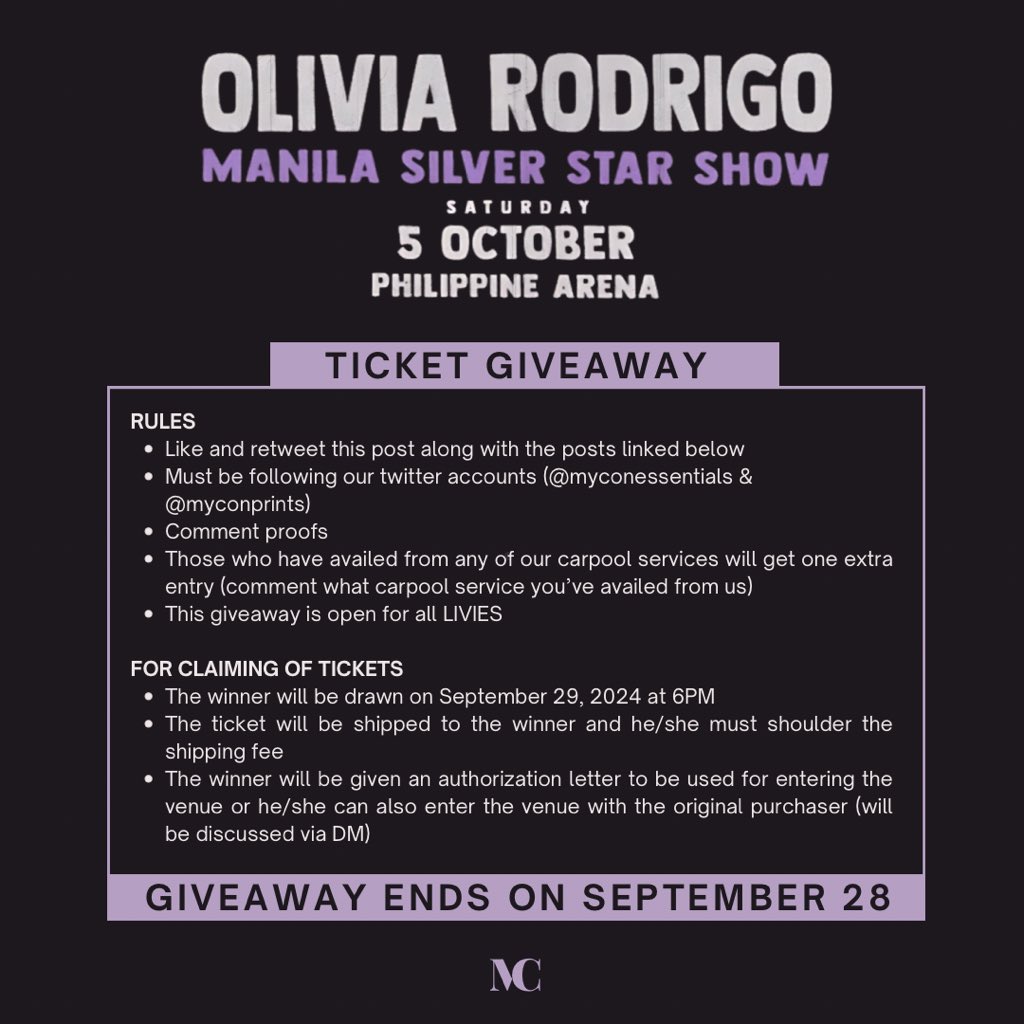 Hey there, LIVIES 🌟 Get ready to make this your ‘Good 4 U’  moment—our giveaway is on the way!

Just follow the rules below to get an entry 🎟️

Good luck and we hope to see you all! 💜

#OliviaRodrigoPH #OliviaRodrigo #GUTSWorldTourManila
