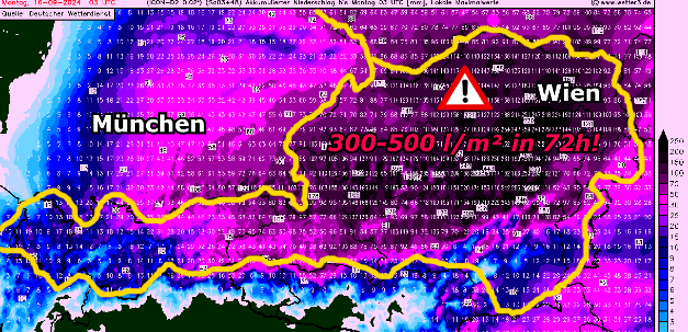 sturmwetter1703's tweet photo. #Flut #Hochwasser
Nach dem in den letzten 24h in BY/#Österreich/Pol/Tsch. teils 70-120 l/m² gefallen sind und die Flüsse steigen. Rechnen Modelle wie ICON-D2/Super HD nochmals 250-400 l/m² von Südp. bis AT. Nordstau-Alpen unglaubliche 550 l/m² denkbar, eine Katastrophe!
⚠️🟣🌧️ https://t.co/7HxQKWaydq