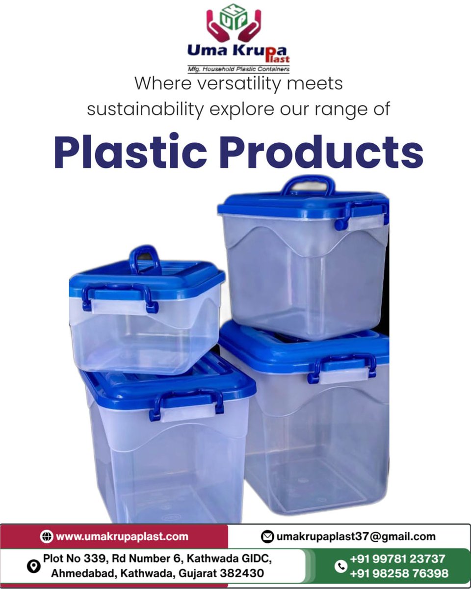 BHARATMANG56477's tweet photo. We are leading manufacturer of All Types of Plastic Containers.
If any requirements of these products.
Contact Us:-
Uma Krupa Plast
09978123737

#plasticcontainers #container #householditems #roundcontainers #squarecontainers #plasticproducts https://t.co/9Lrnr8NShD