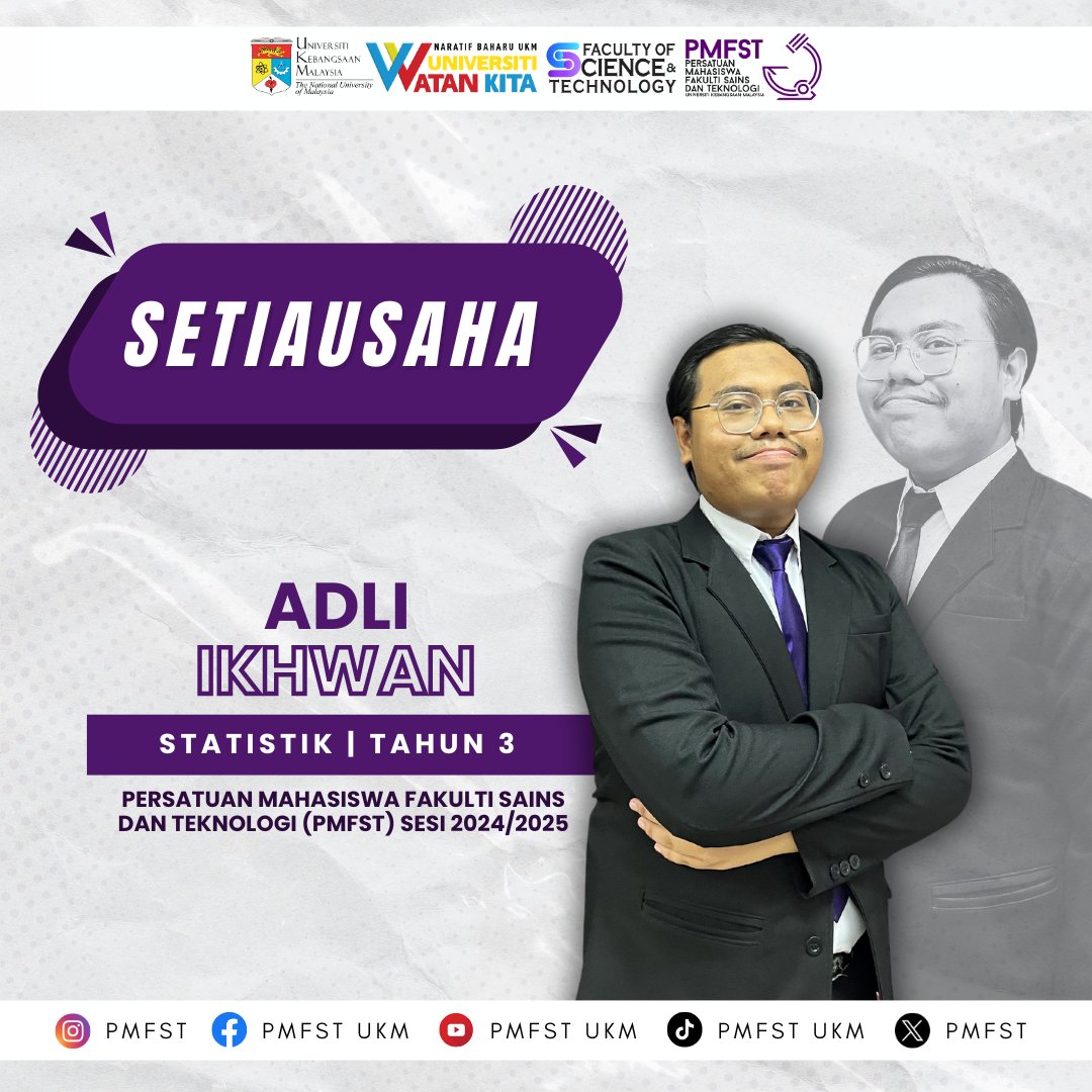 pmfst's tweet photo. [BARISAN KEPIMPINAN
PERSATUAN MAHASISWA FAKULTI SAINS DAN
TEKNOLOGI SESI 2024/2025]

Memperkenalkan barisan kepimpinan Persatuan Mahasiswa Fakulti Sains dan Teknologi (PMFST)  Sesi 2024/2025. https://t.co/quBDsyPElq
