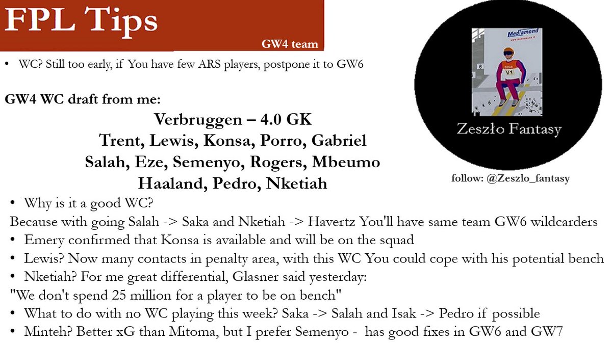 Zeszlo_fantasy's tweet image. #fpltips are going this week also - this week I cover:
- WC GW4 draft from me
- press conference information and its influence on my draft
- Lewis punt
- how to go Salah
- Minteh vs Semenyo
#fpl #FPLCommunity