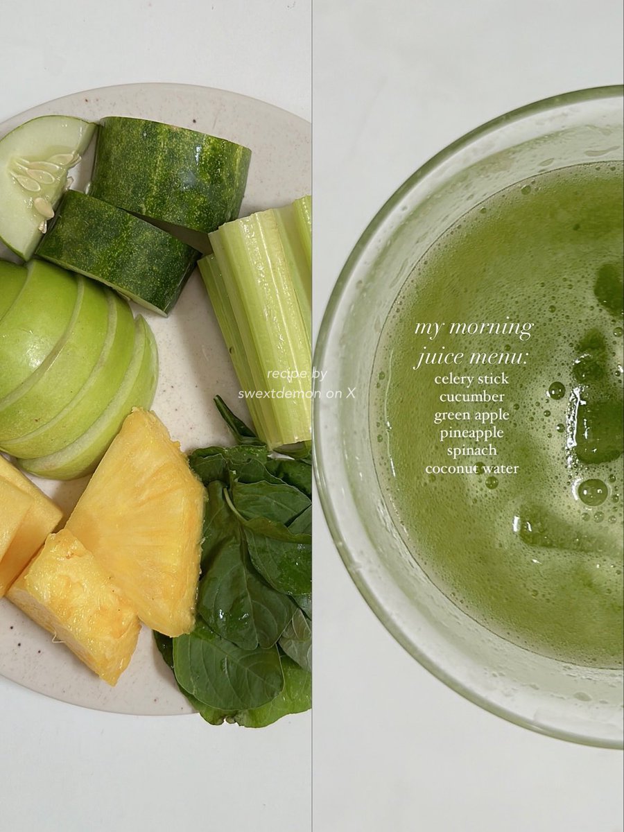 mau share resep morning juice akuuu, feel free to save &amp; share yaa! mari usahakan healthy lifestyle itu🍃

bisa pake slow juicer / blender, tp skrg aku prefer blender sih biar ampasnya ikut kemakan jadi kenyang hehe #syeeats