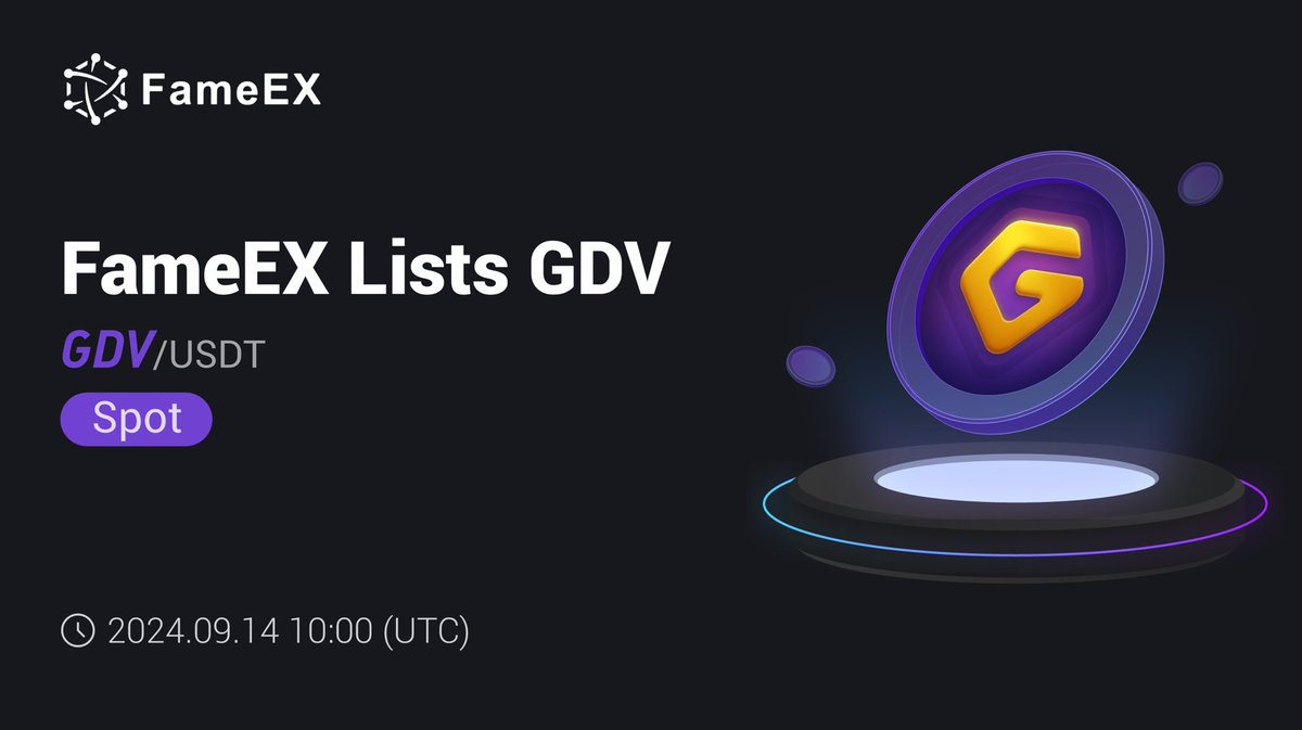 FameEXGlobal's tweet image. 🚀 New Listing: $GDV (@GoldVerseio) 
@FameEXGlobal will list $GDV with the following timeline:

🟣 Deposit is available now!
🟣 Trading: September 14, 10:00 (UTC)
🟣 Withdraw: September 15, 10:00 (UTC)

🔽 More info:
fameex.com/en-US/announce…

#GDV