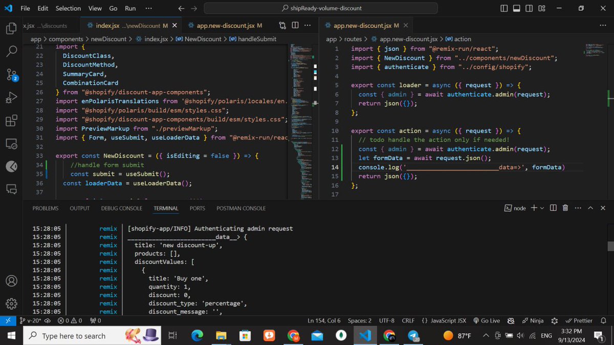 MYarzadah's tweet photo. Working on my Shopify app ShipReady with @remix_run! π Implemented a form submission using #useSubmit to send JSON data and store it in the database. Loving the seamless integration!
#Reactjs #remix https://t.co/w6gvtCX9ox
