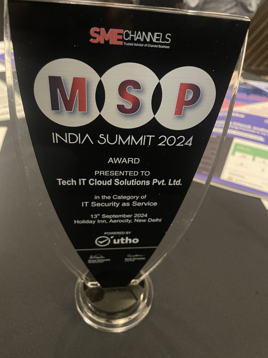 TechIT_Cloud's tweet image. Tech IT Cloud Solutions Pvt Ltd has been honored with the &quot;MSP INDIA SUMMIT 2024&quot; Award in the category of  &quot;IT Security as a Service&quot;
A huge thank you to all our partners,clients &amp;amp; team for your continued support and trust.
 #MSPSummit2024 #CyberSecurity #Teamwork  #Techitcloud