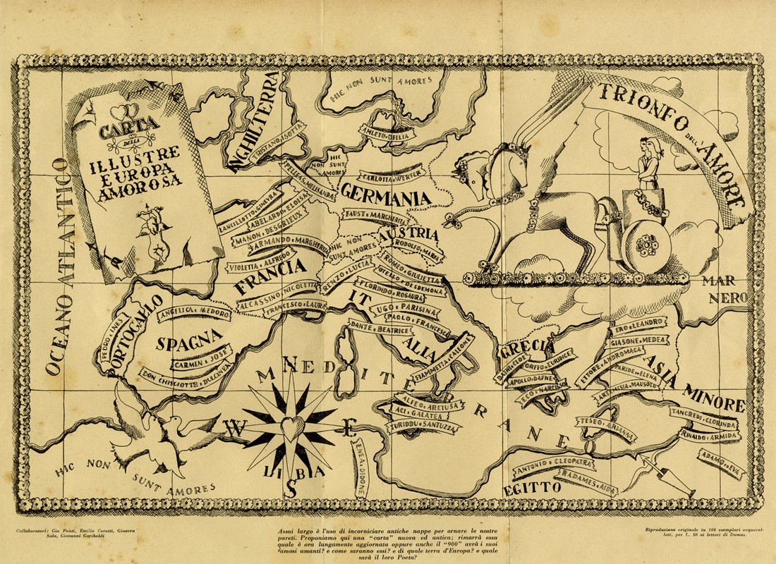 Trionfo dell' #amore ... 
A former colleague saw this #map in Italy. Marked are the names of famous love couples in various countries. Apparently, they're not known everywhere: in a few places it says "Hic non sunt amores": Morocco, Norway, Sweden, Switzerland and the Netherlands
