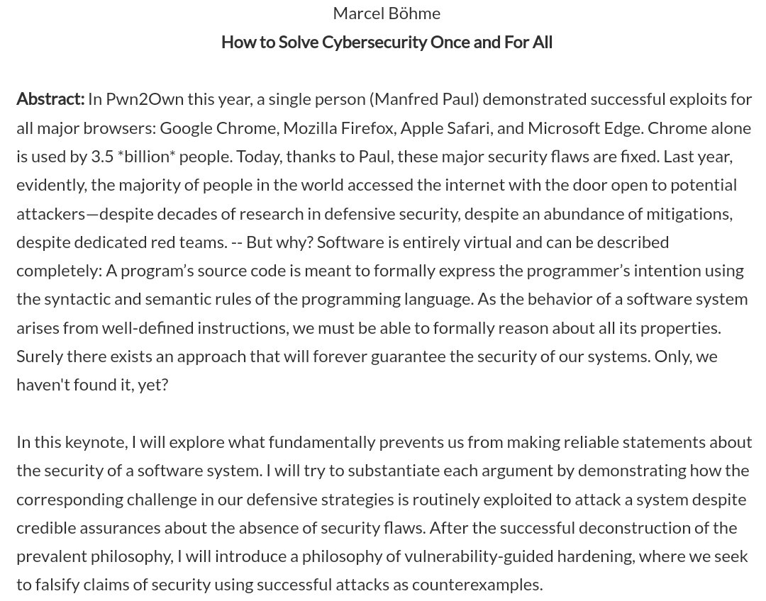 Marcel Böhme👨🔬 (@mboehme_) on Twitter photo 🧑🏫 Thrilled to give a keynote at the 27th RAID Symposium!
raid2024.github.io/program.html 🧑🏫 Thrilled to give a keynote at the 27th RAID Symposium!
raid2024.github.io/program.html