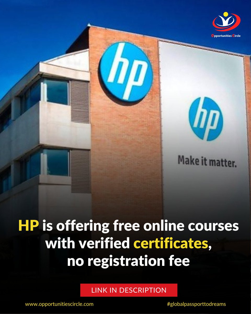 oppcircle's tweet photo. HP Free Online Courses with Free Certificates 2024
Apply here: https://t.co/GDzSwa6oWY
Benefits:
- Free certificate
-Online courses
- No cost
- Easy access
- Multi-language
#Opportuniitiescircle #freecourses #Hp #certifiicates #learnfromhome #elearning #opcircle https://t.co/BT2ld5pGI1
